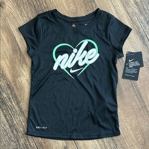 Girls Nike Black Tee with Green Heart Logo